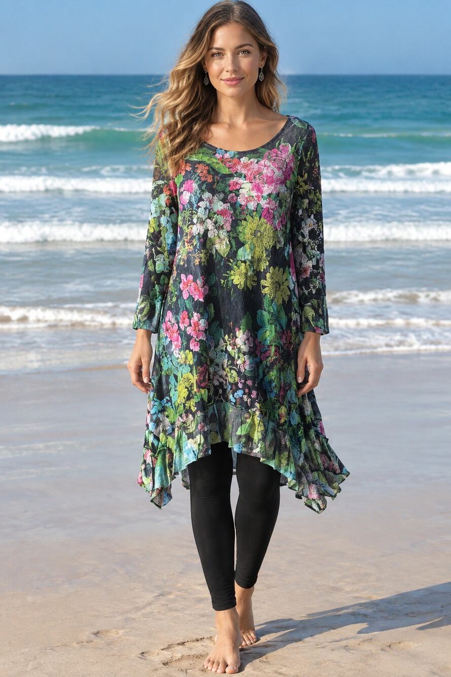 Origami Teal Floral Long Sleeve All Lace Hi-Lo Dress Small - Picture 1 of 5